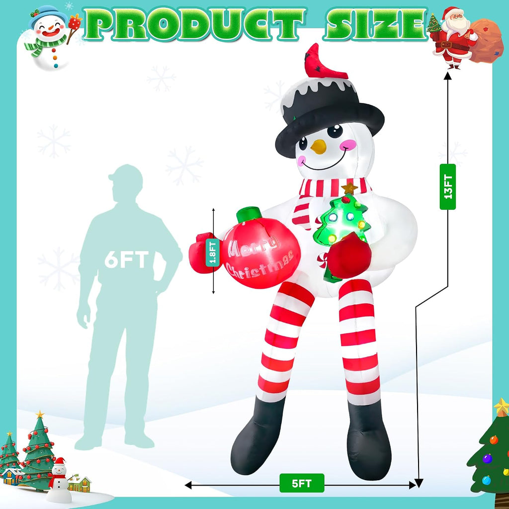 13FT Christmas Inflatable Outdoor Decoration, Climbing Snowman Christmas Blow up Yard Decorations with LED Lights and