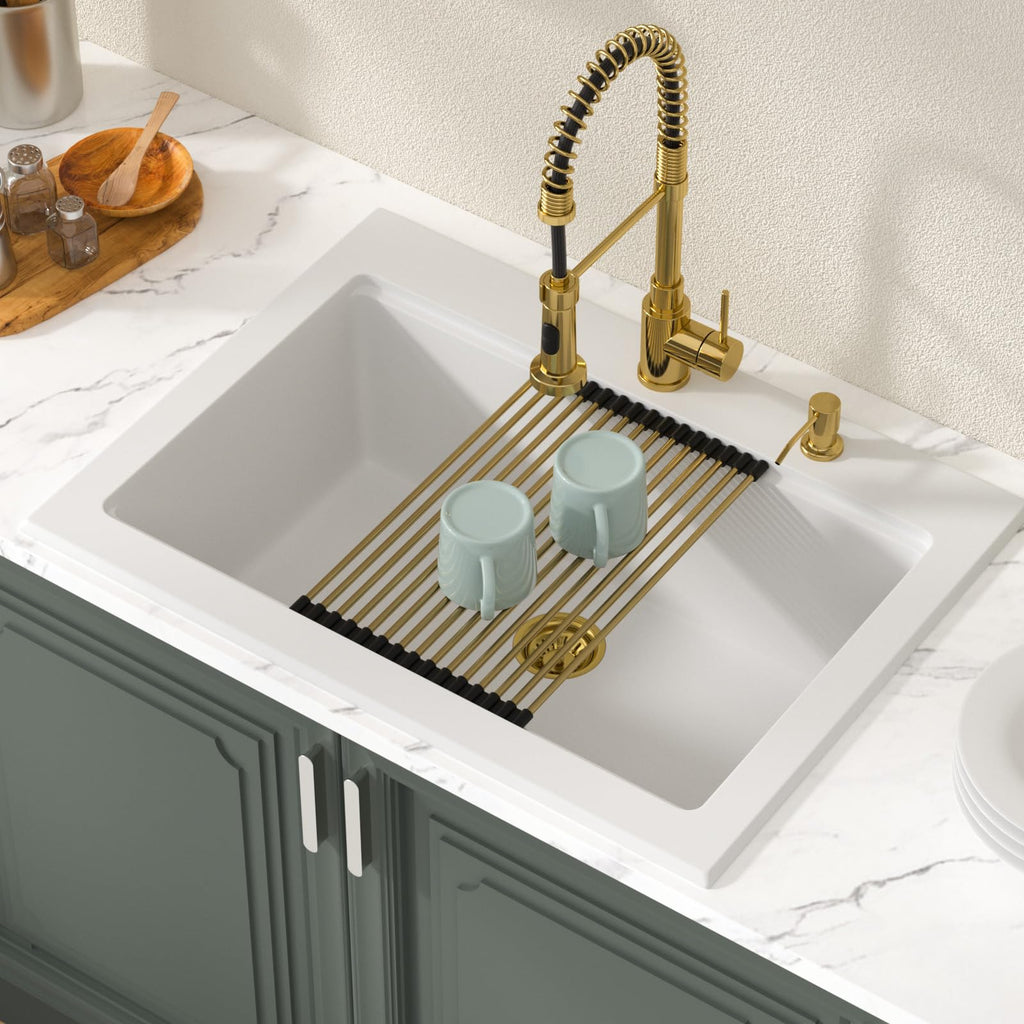 30 Inch Drop In White Granite Single Bowl Sink Workstation