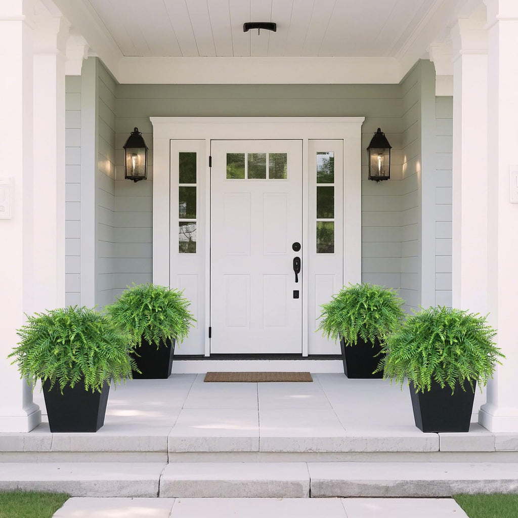 2 Sets Artificial Boston Ferns Topiary Plants for Front Porch Decor(Green)