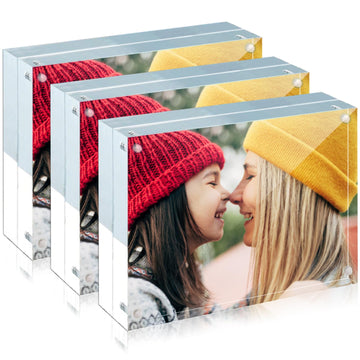 3 Pack Acrylic Frame 8x10, 20% Thicker, 24mm Thick Frameless Clear Picture Frame, Double Sided Magnetic Photo Frame