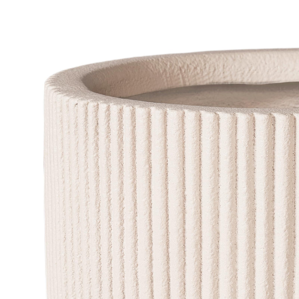 16" Pillar Fluted Outdoor Planter, Off-White, Modern Round Plant Pot