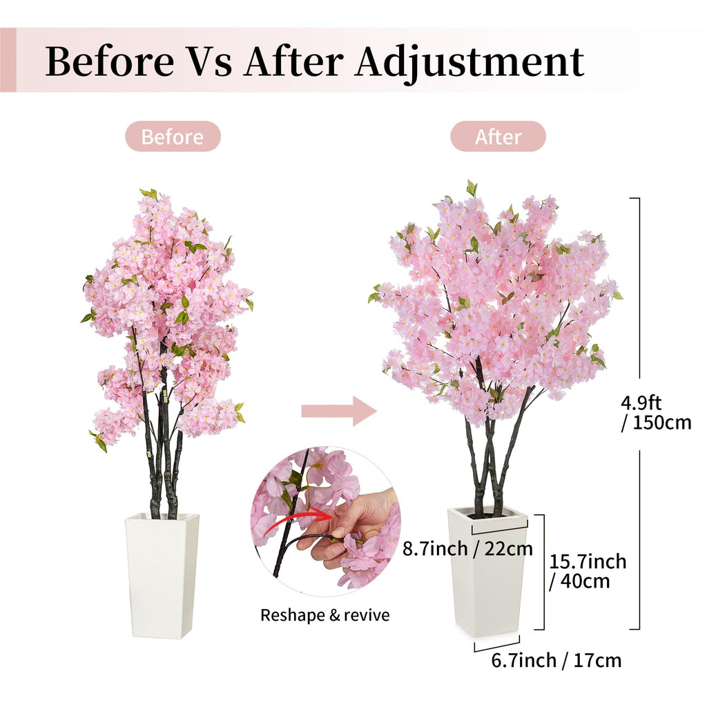 Artificial Cherry Blossom Tree for Porch, 5ft, Pink, with Planter