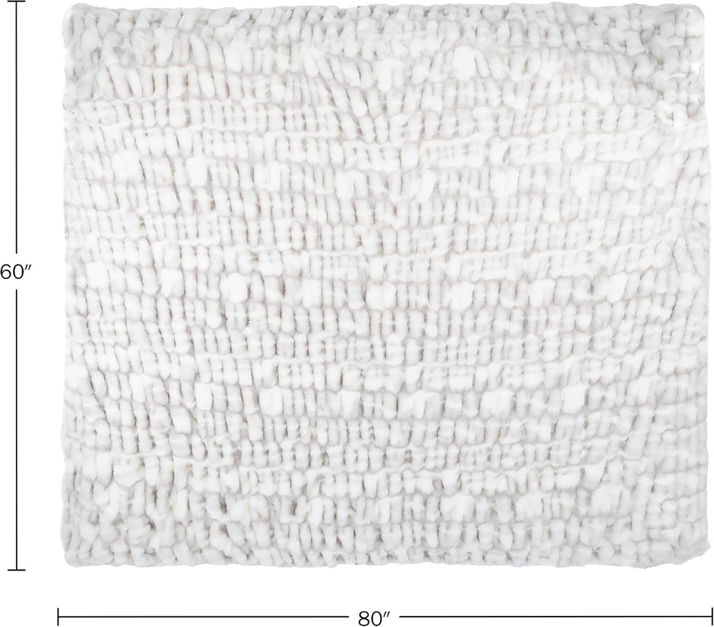 Oversized Ruched Faux Fur Blanket - 60x80-Inch Jacquard Faux Fur Queen-Size Throw for Sofas and Beds - Luxurious