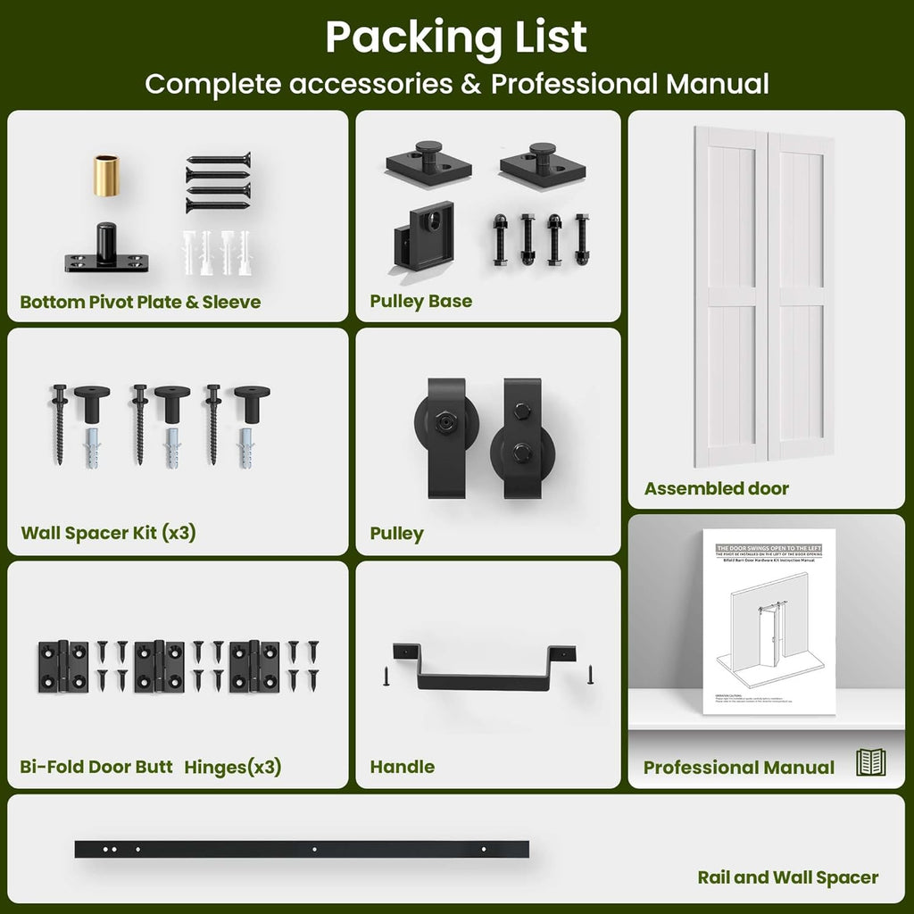 Bifold Barn Door 32'' x 84'',Bi-Fold Sliding Closet Doors with Hardware Kit Included,36'' Track Kit 