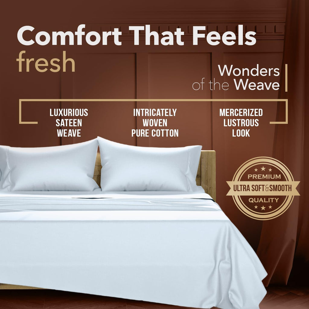 Egyptian Cotton King Sheets Set - Everyday Bedding King Sheet Set (4 PC, Light Blue), Soft & Durable, Cooling, 16"