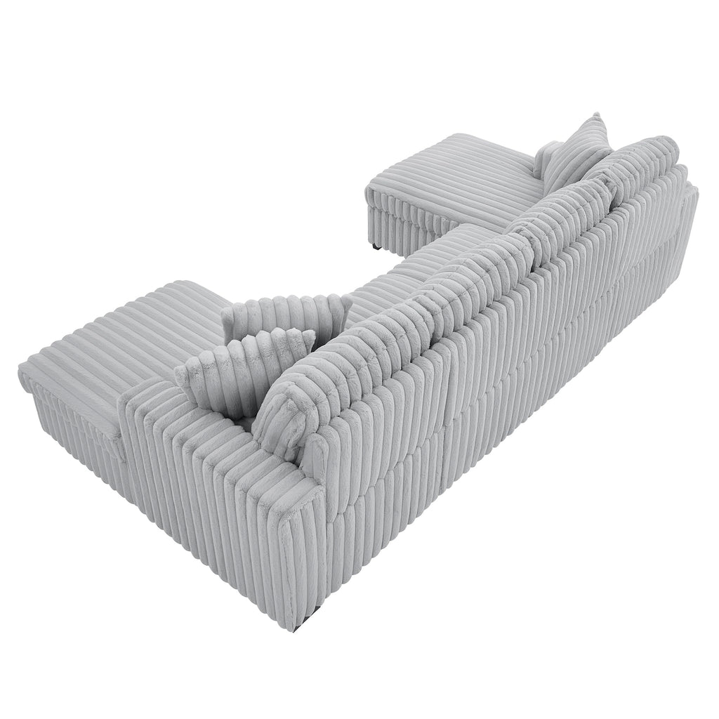 122'' Convertible U-Shaped Faux Rabbit Fur Plush Sectional Sleeper Sofa, Upholstered Cloud Couch Pull-Out Sofa Bed