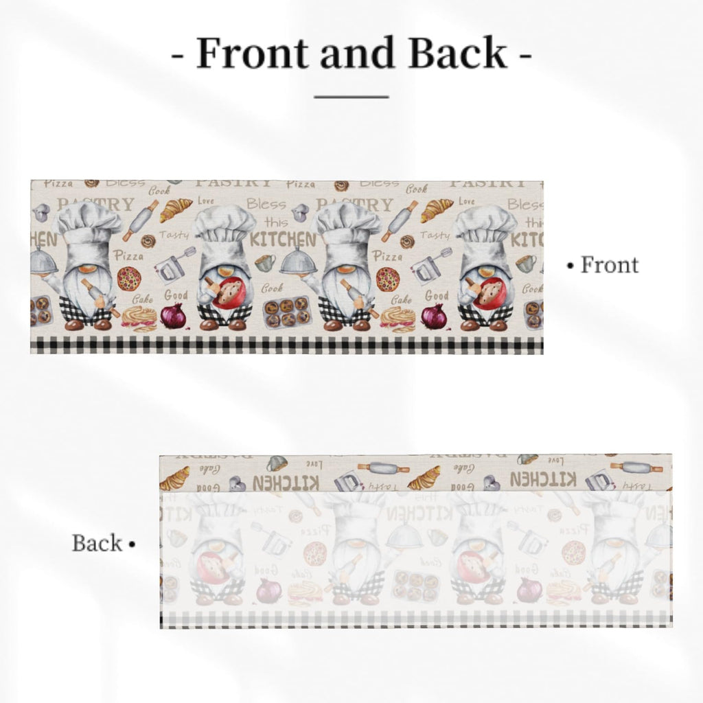 Chef Gnome Kitchen Valance, Black White Buffalo Plaid Short Curtains for Windows, Cooking Utensils Decoration Cafe