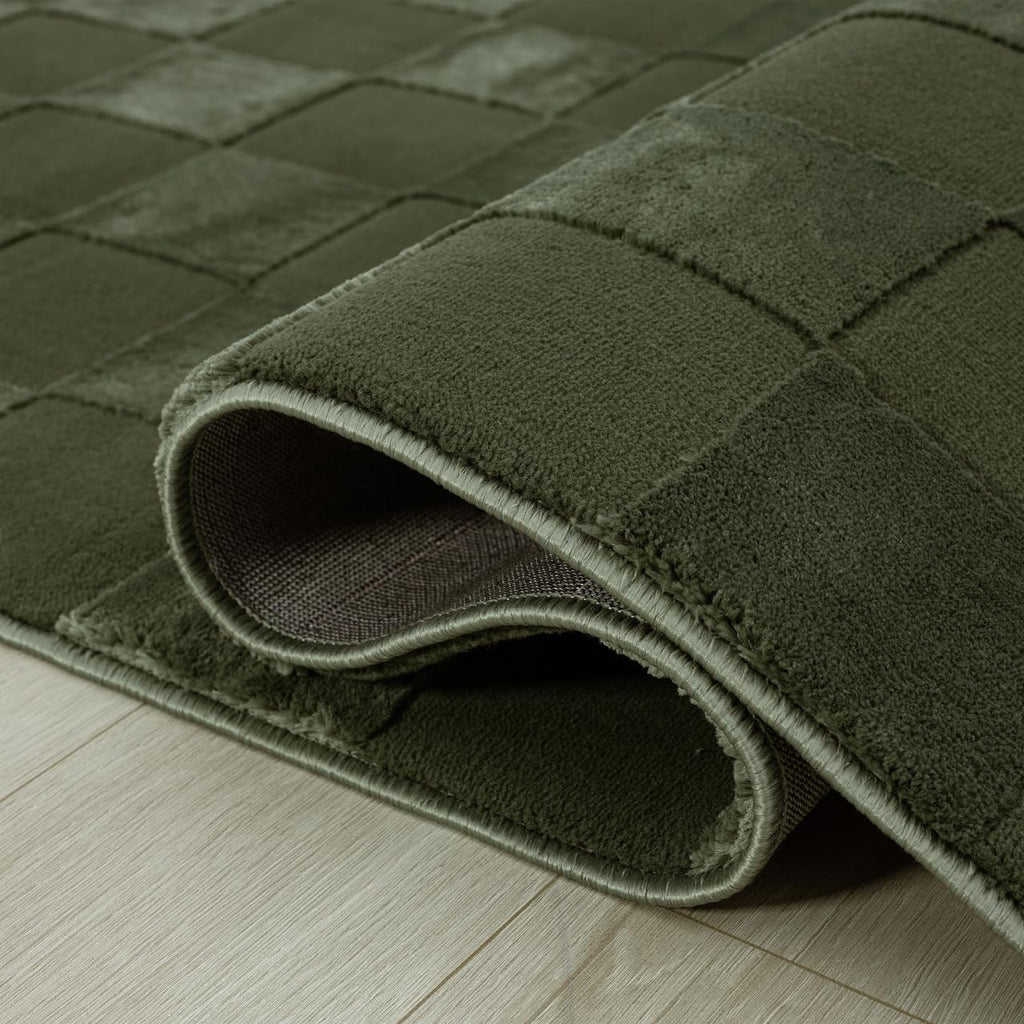 Green Checkered Area Rug - - Chunky, Plush and Soft Washable Carpet - Perfect - Plush Deco Collection