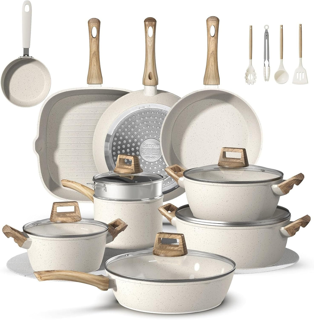 25Pcs Pots and Pans Set Non Stick, Titanium-Reinforced Ceramic Cookware Set Non Stick, Non Toxic PFAS-Free Induction