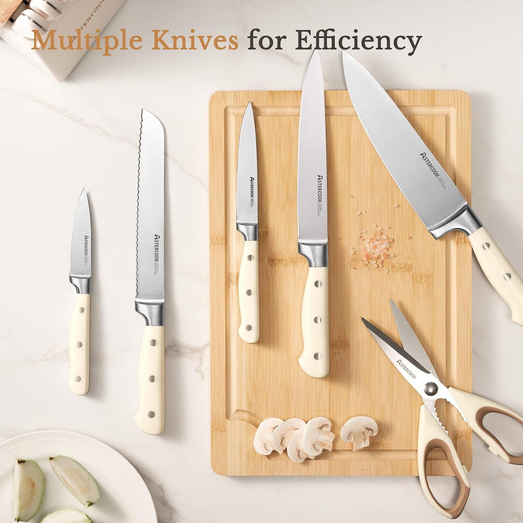 Knife Set, Kitchen Knife Set with Block 14-Piece Full Tang Stainless Steel Knives with Sharpener Dishwasher Safe and