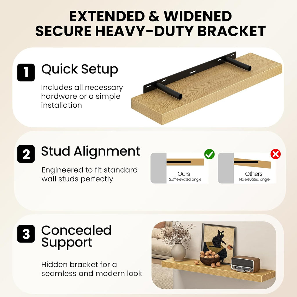 16Inch Floating Shelves for Wall, 8 Inch Deep Shelves |Bedroom|Kitchen Wall Mounted, Wood Hanging Shelf with