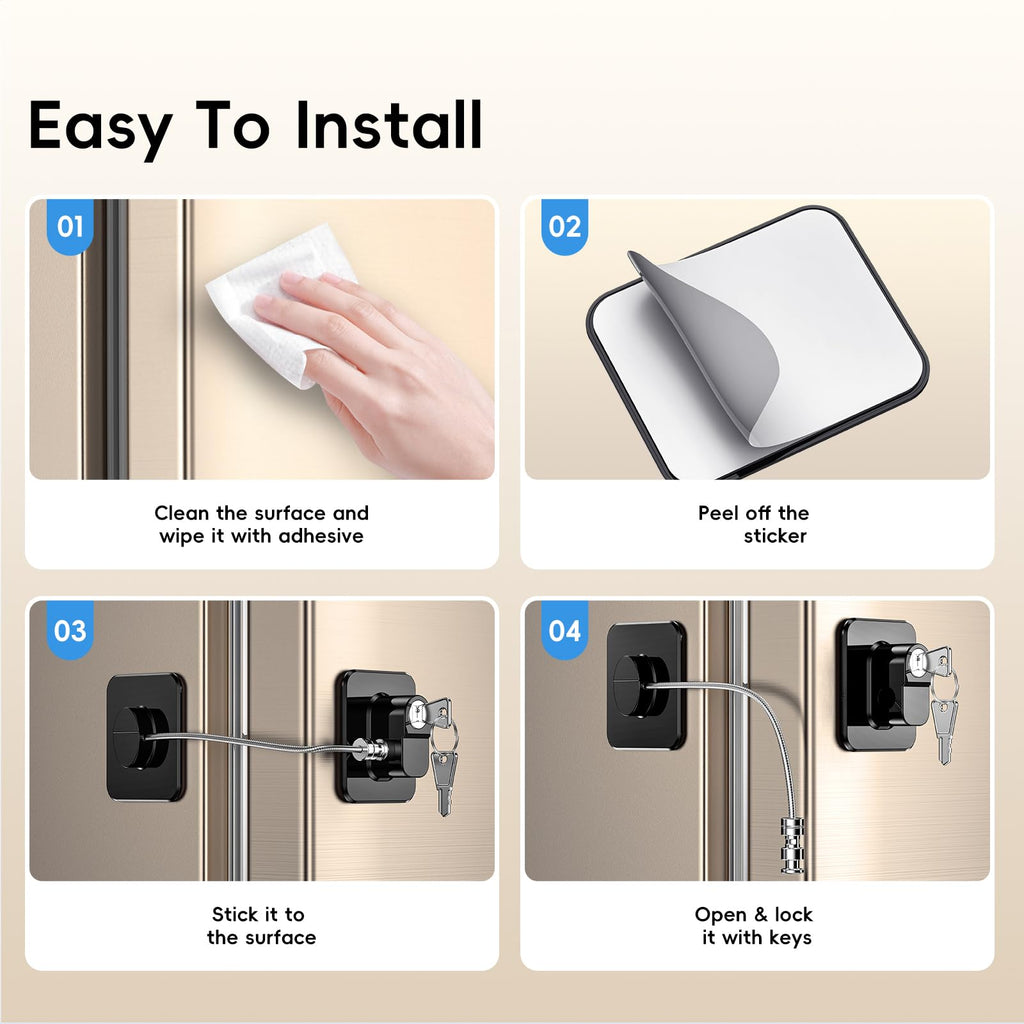 4 Pack Refrigerator Locks with 8 Keys, Child Safety Lock for Fridge Door Locks, Cabinets, Freezer, Desk Drawers