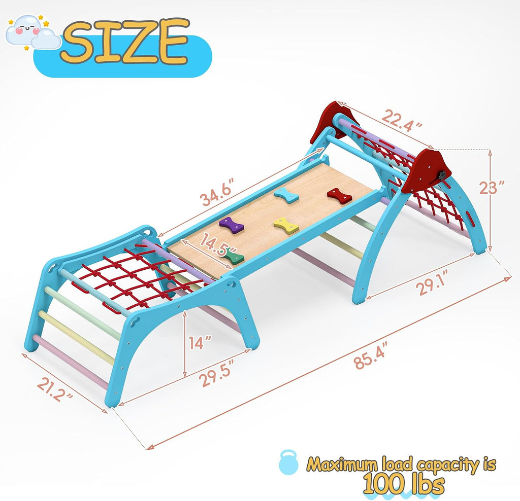 Triangle Set, 7 in 1 Climbing Toys Indoor for Kids, Wooden Montessori Climbing Set with Arch Ramp Ladder, Foldable