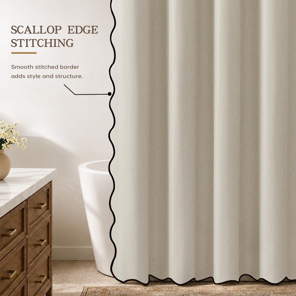 Scalloped No Hook Linen Natural Waterproof 72x72