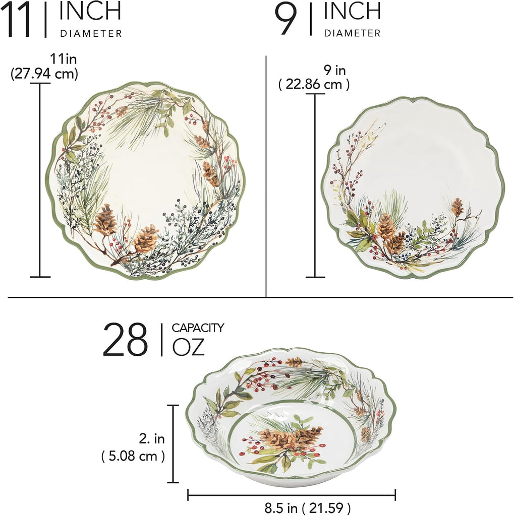 Winter Forest 12 Pc Dinnerware Set, Service for 4