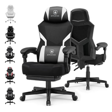 Computer Chair with Adjustable Footrest, Ergonomic Gaming Chair with Headrest and Lumbar Support, Breathable Mesh