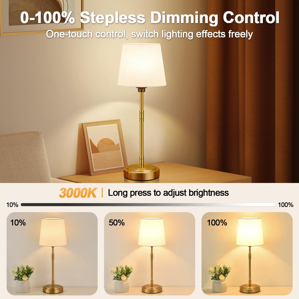 Cordless Table Lamps Set of 2 - Battery Operated Lamp with 7500mAh Rechargeable Battery, Stepless Dimmable Vintage
