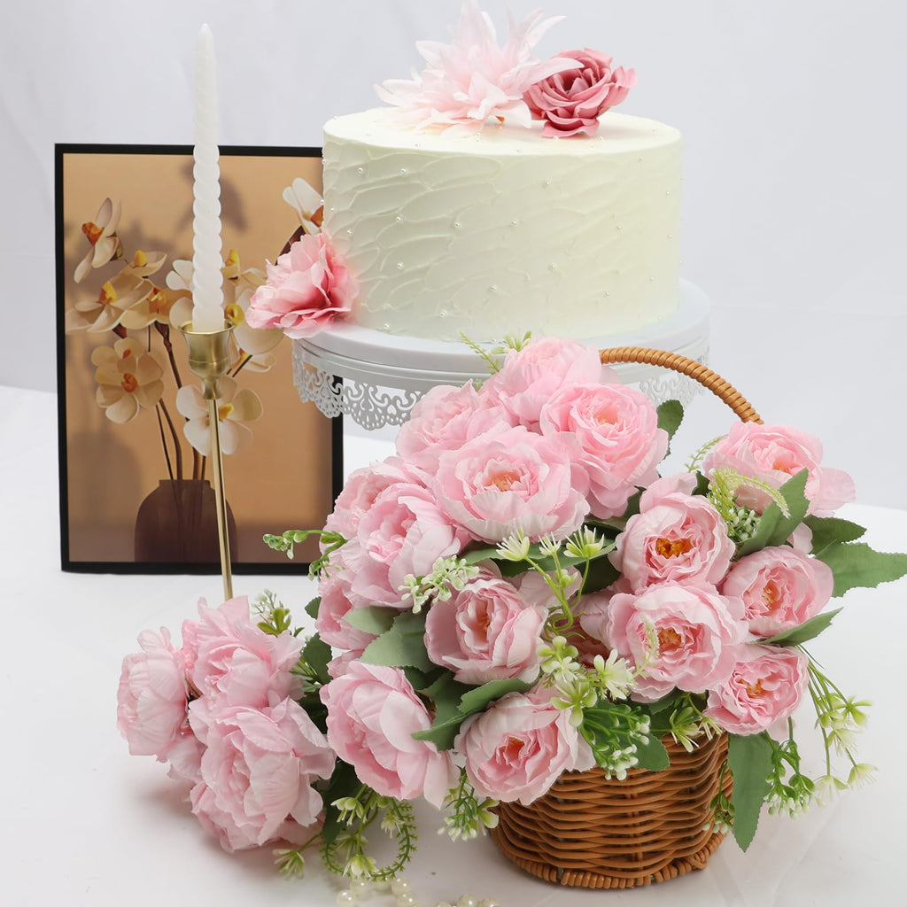 12 Bundles Pink Peonies Artificial Flowers Bulk for Centerpiece