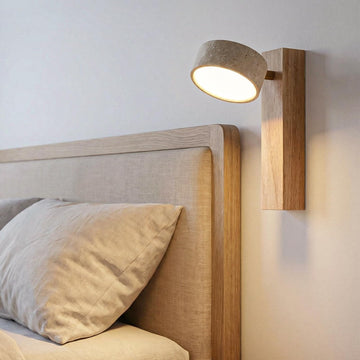 Natural Travertine Wall Sconce, Solid Wood Japandi LED Vanity Light, 1-Pack