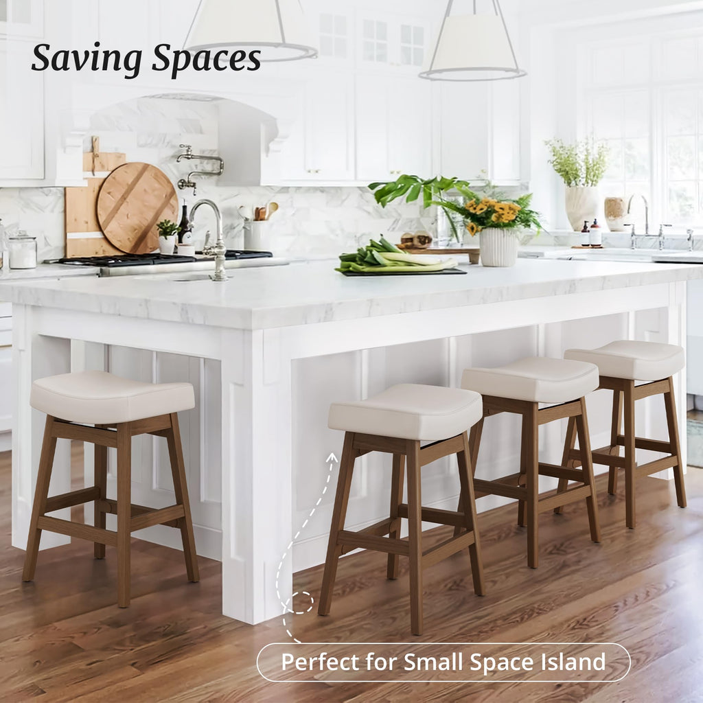 Bar Stools Set of 2, Barstools with Sturdy Wood Legs, Saddle Seat Counter Height Bar Stools Counter, Bar, Dining, 24