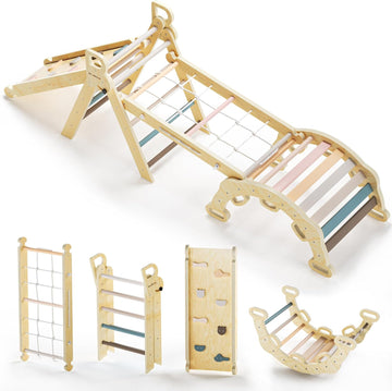 In-1Pikler Triangle Set, Toddler Climbing Toys Indoor Mauve Pink