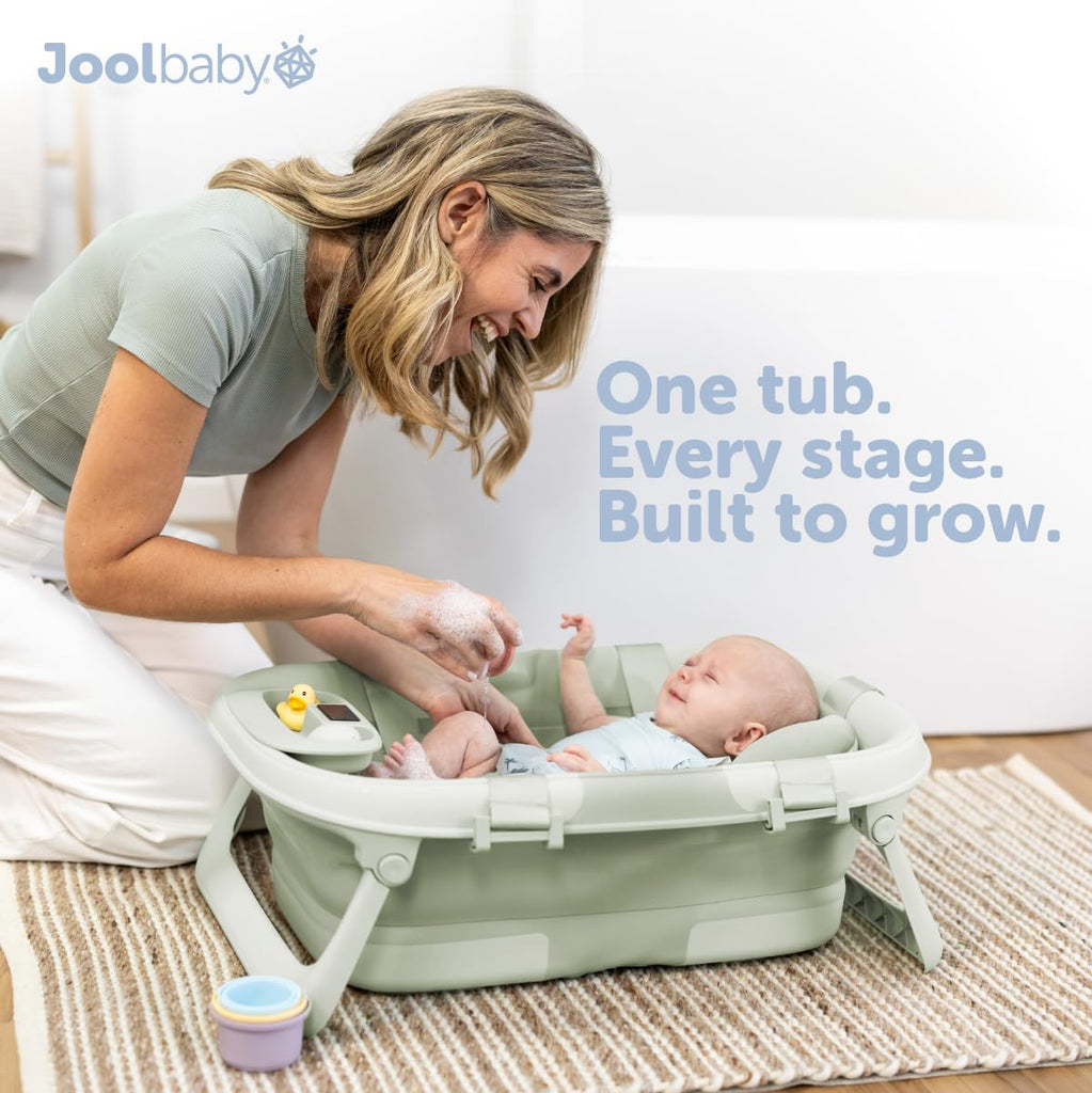 Foldable Baby Bathtub - Portable for Travel - Thermometer (Sage)