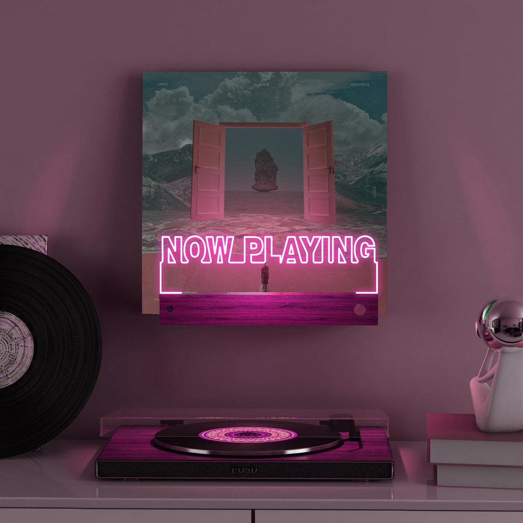 Now Playing Vinyl Record Wall Mount, Vinyl Wall Mount with 16 Changing Color Lights, Wooden Acrylic Holder for LP