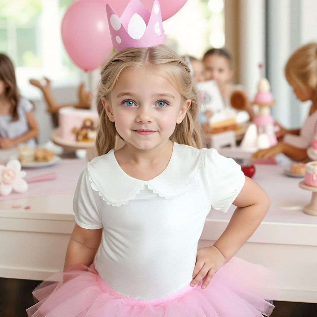 Kids Baby Girl Long Sleeve Collar Shirt Toddler White Blouse Puff Short Sleeve T-Shirt Solid Color Basic Top Bottom