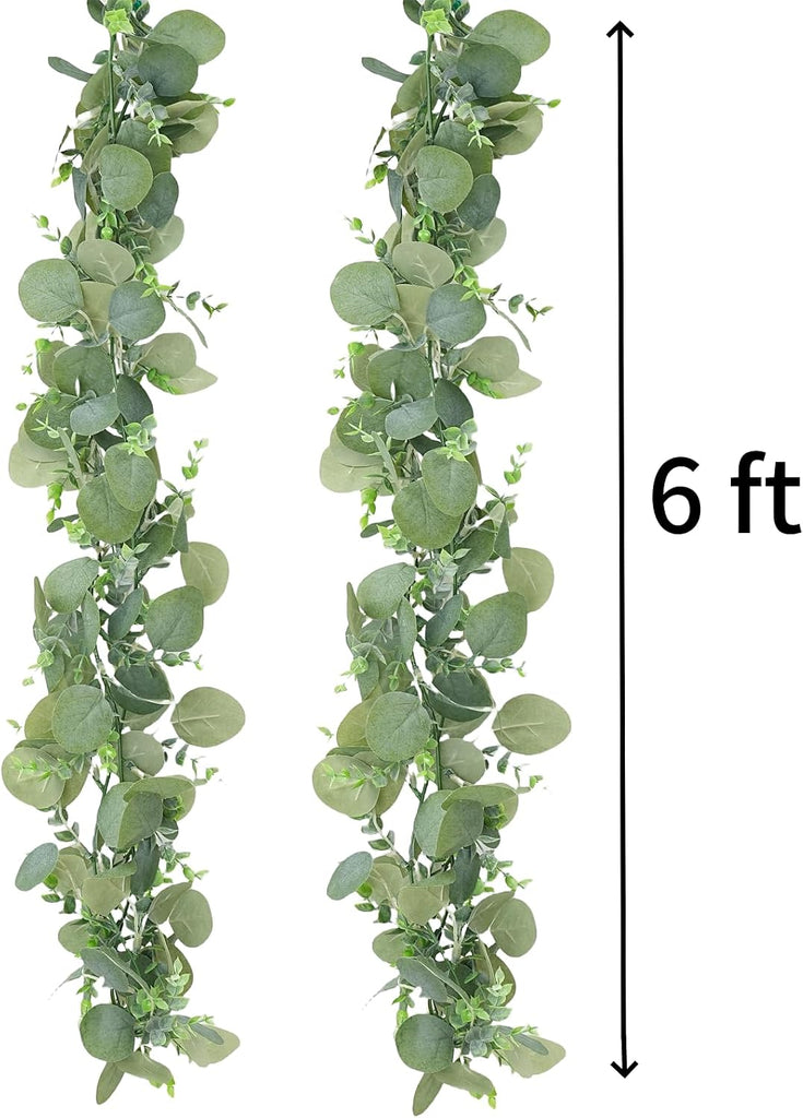 6 ft Artificial Eucalyptus Garland Greenery Faux Eucalyptus Garland Plant Fake Silver Dollar Eucalyptus Leaves - Set of 2