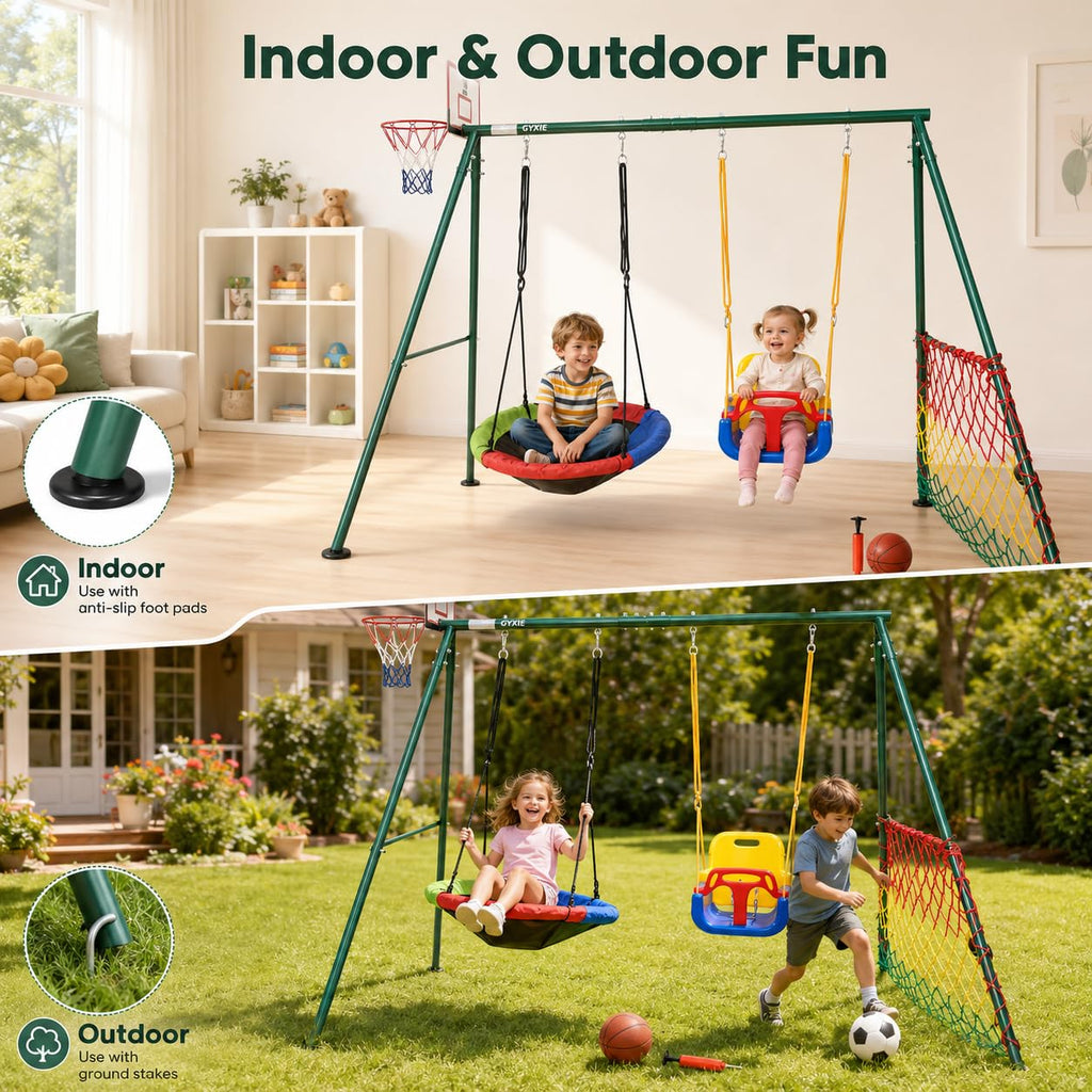 7-in-1 Kids Swing Set and Saucer Swing for Backyard