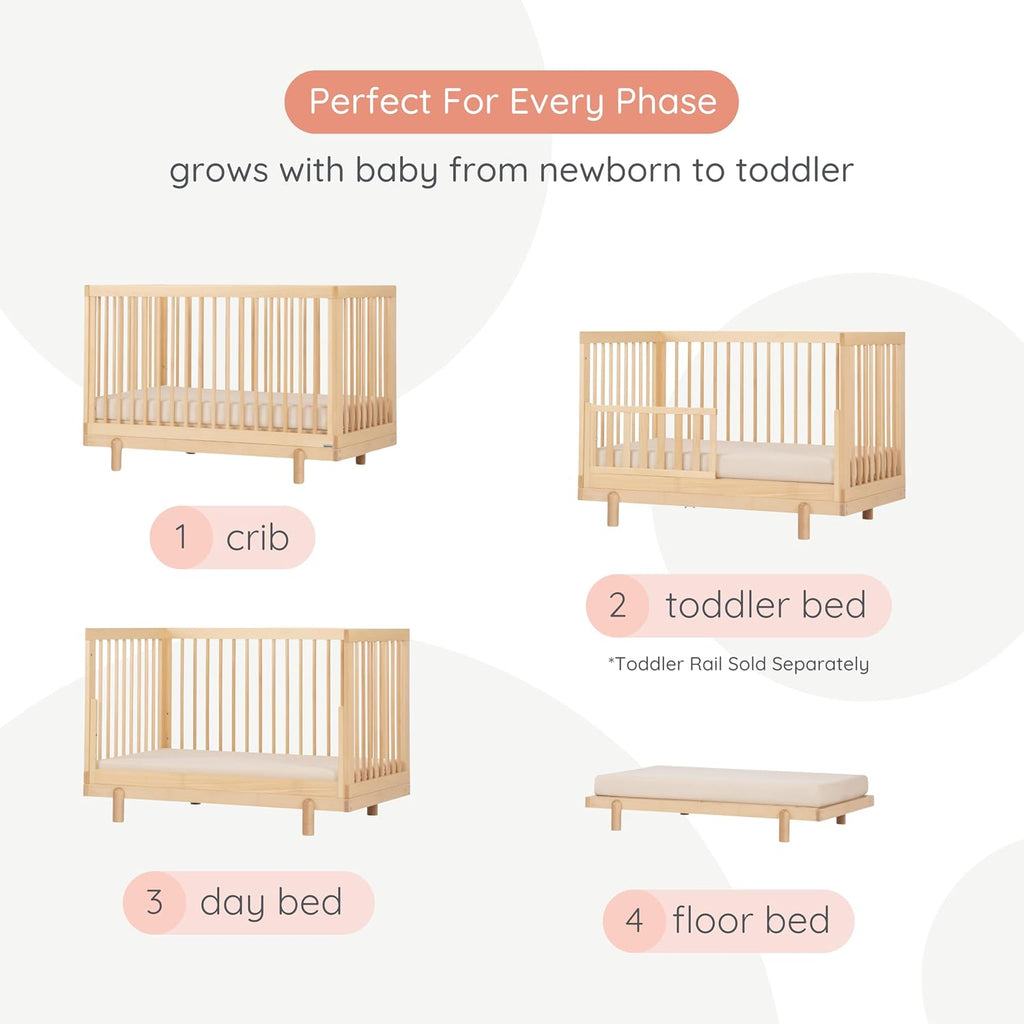 Baby Bliss 4-in-1 Convertible Wood Crib Bed, Made in Italy, Natural | Crib to Toddler & Day Bed, GREENGUARD Gold