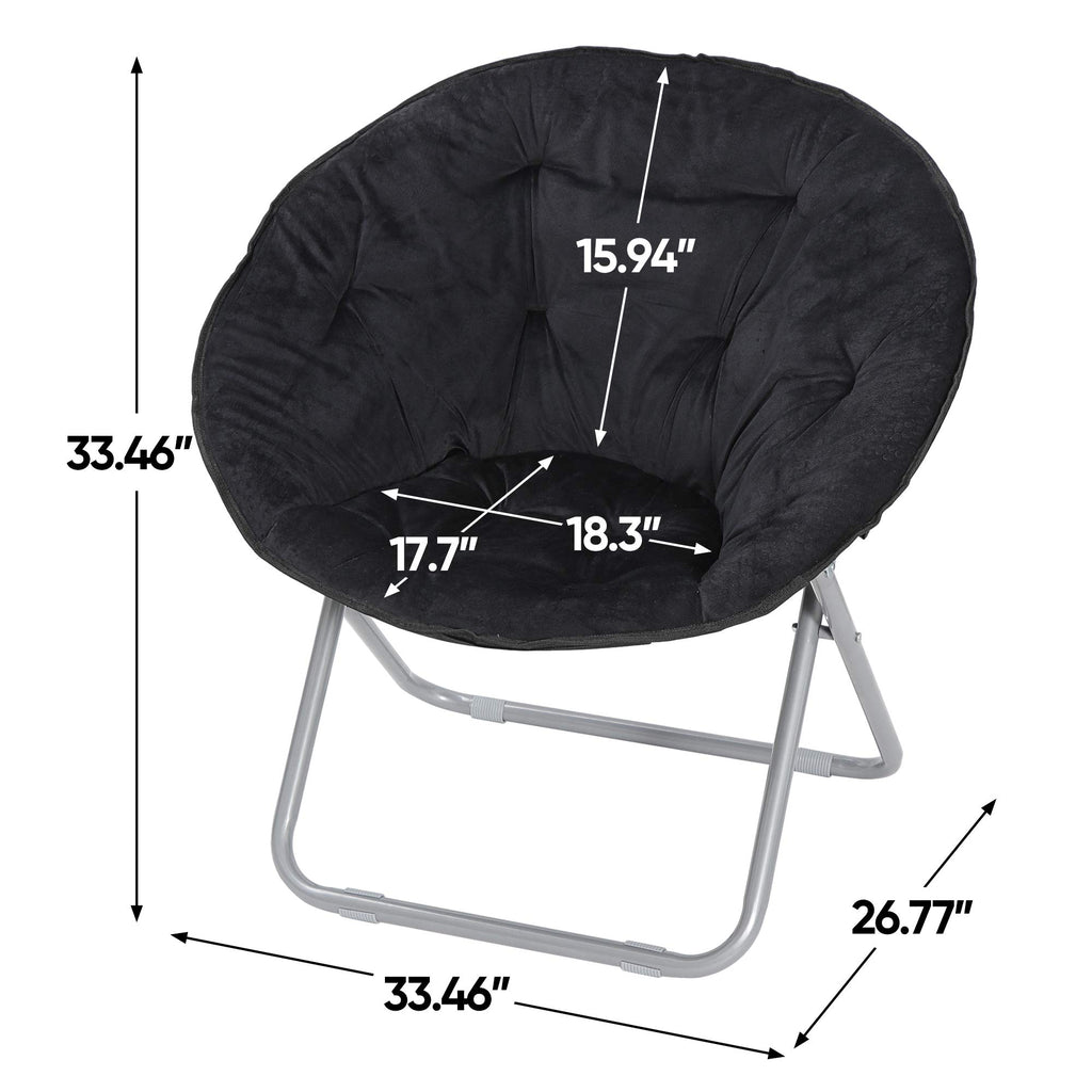 Faux-Fur Folding Chair, Moon Chair Soft Lounge Chair for Lounging, Bedroom, Dorm Rooms or Apartments, Black