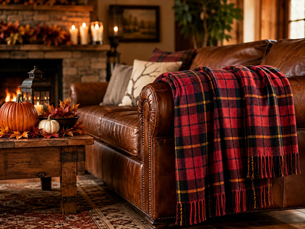 Tartan Fall Plaid Wool Blanket - Scottish Winter Throw (Wallace)