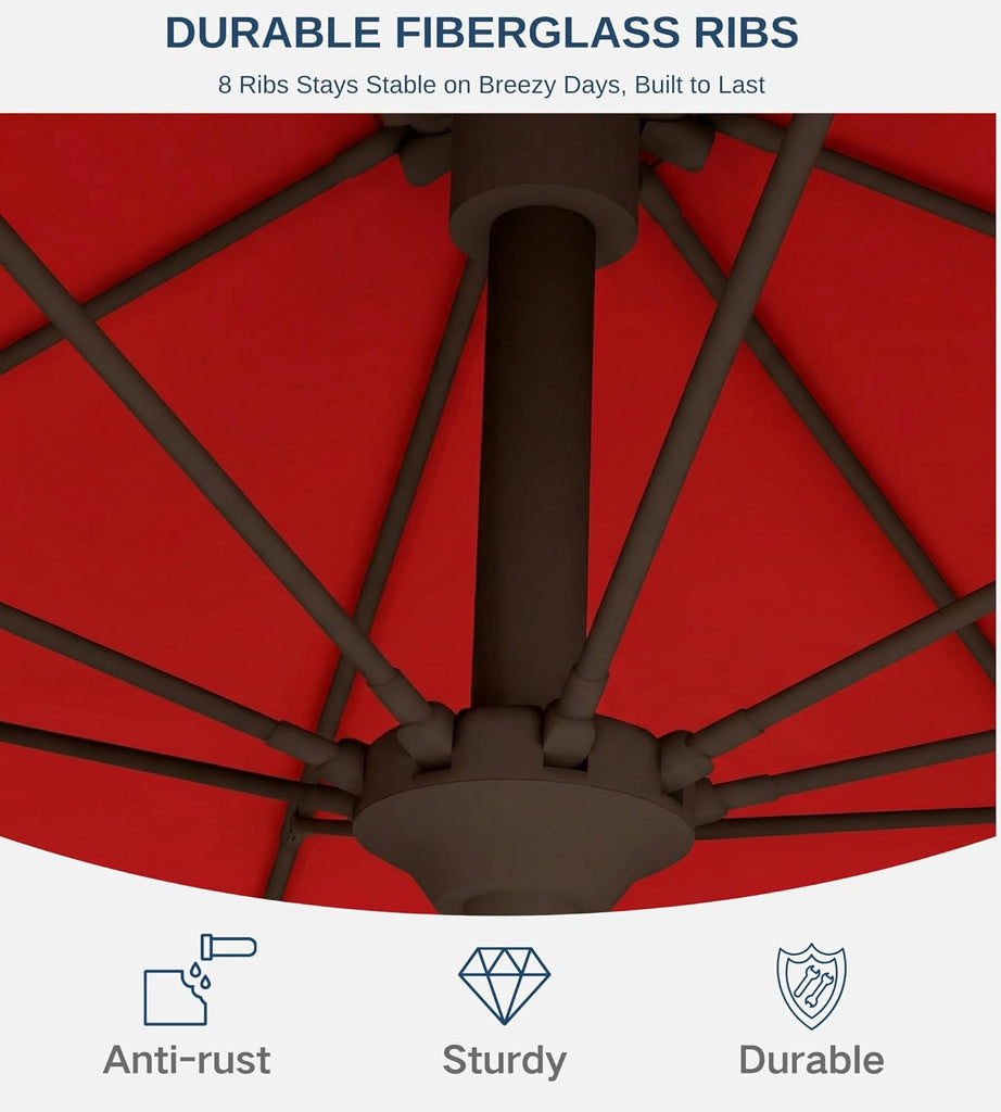 10FT Patio Umbrella, Outdoor Umbrella with Push Button Tilt and Crank, 8 Sturdy Ribs
