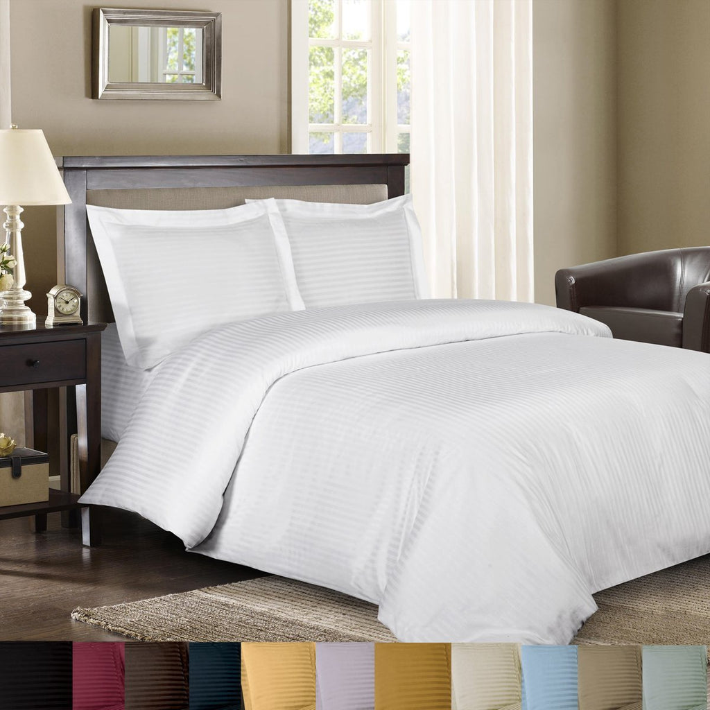 Hotel Queen Sheets Set, 300 Thread Count Cotton Stripe Sateen, Navy