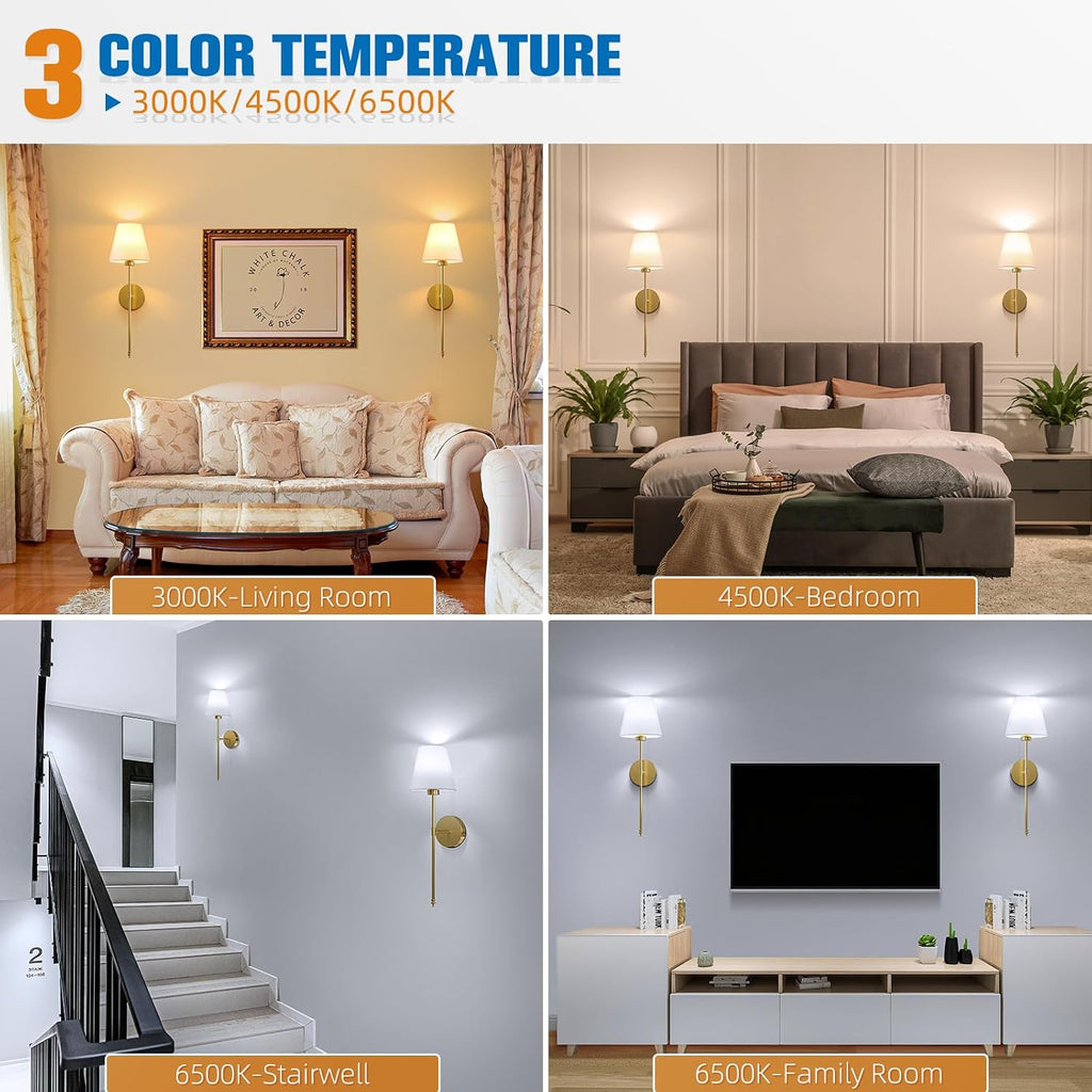 Battery Operated Wall Sconce Set of 2,Gold Rechargeable Wall Lights with 10400mAh Dimmable Bulbs and Remote,10 Colors