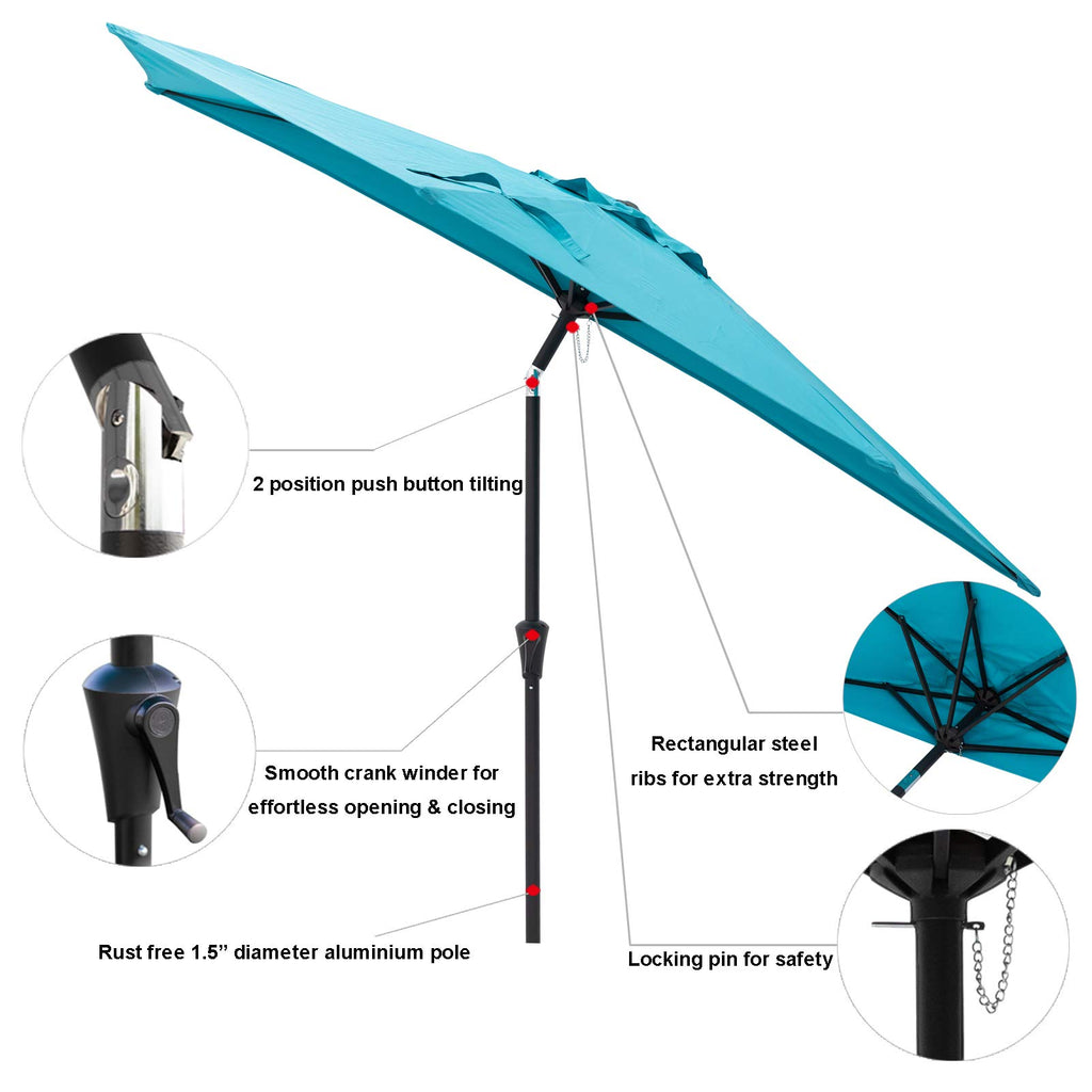 9 ft Half Round Outdoor Patio Market Wall Umbrella with Tilt, Aqua Blue
