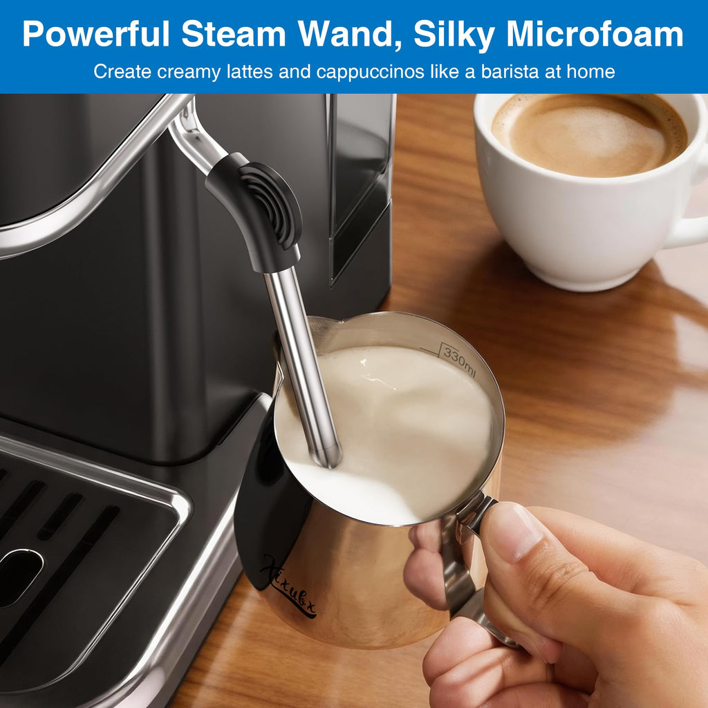 Espresso Machine with Grinder, PID & Programmable Settings, Black