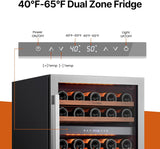 Wine Fridge & Cooler - 24 Inch 52 Bottle Wine Cooler Refrigerator, 40-65°F Dual 