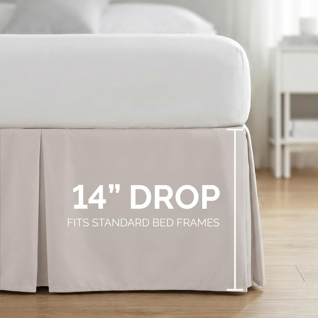 Hotel Quality King Bed Skirt 14 Inch Drop, Pleated Dust Ruffle for King Size Bed - Platform Cover, Split Corners