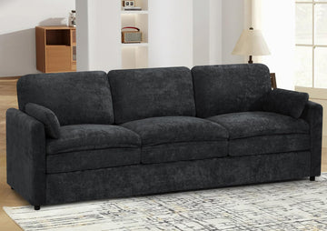 89" Chenille Soft Sofa w/Well-Filled Backrests, Black