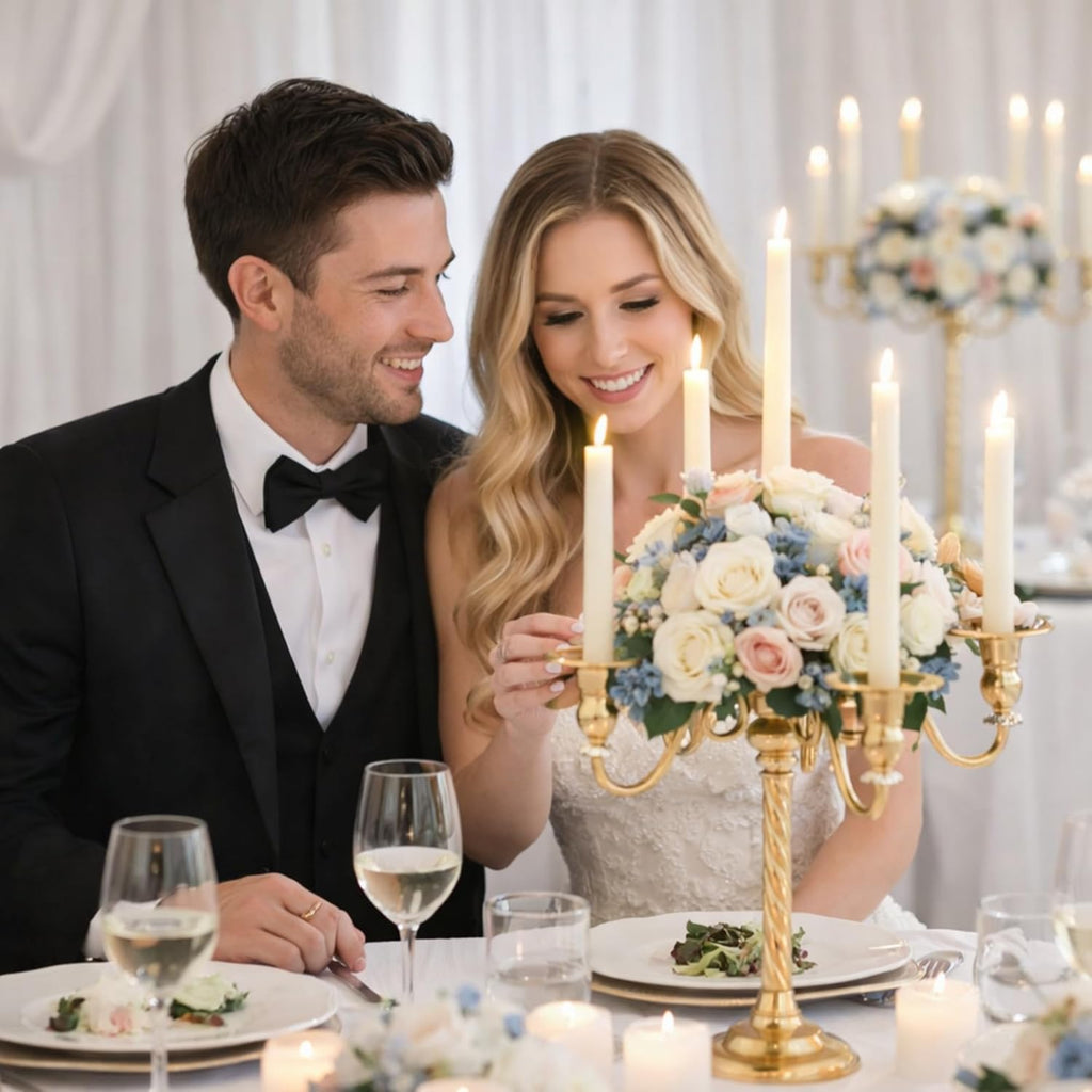6 Pack Wedding Gold Candelabra Table Centerpieces 28 inch Tall Candelabra Metal Candle Holder 5 Arm Taper Candlestick