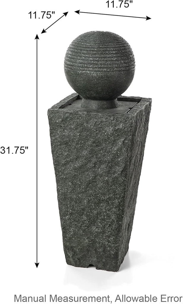 Outdoor Water Fountain with LED Light, Decorative Sphere Pedestal Outdoor Fountain with Submersible Pump