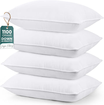 Bed Pillows for Sleeping (White), Queen Size Set of 4, Hotel Pillow, Cooling Pillows for Side, Back or Stomach