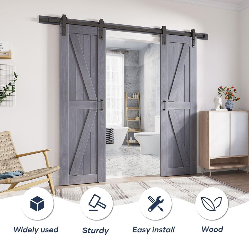 Gray Double 24x84 Inch Doors 48 barn Door with 8FT Barn Door Hardware Kit Included K Shape Natural S