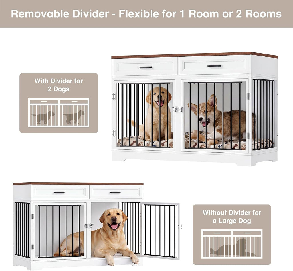 Dog Crate Furniture Wooden Dog Kennels for Dogs Indoor with a Removable Divider for Small Dogs, 2