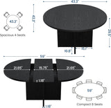 43.3''-59'' Extendable Round Dining Table for 4-8, Modern Kitchen Oval Dining Table with Removable Leaves, Dinner