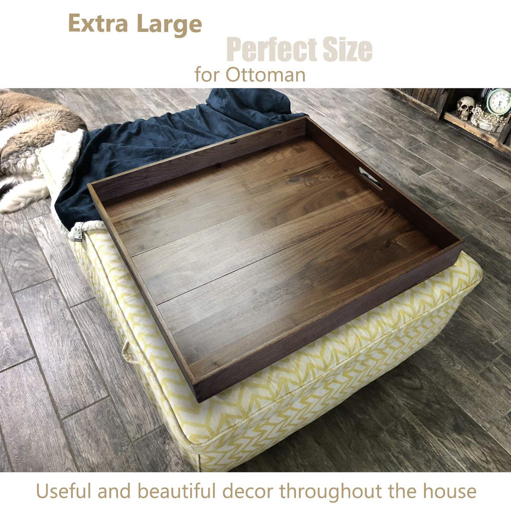 24"x 24" Extra Large Square Black Walnut Wood Ottoman Tray