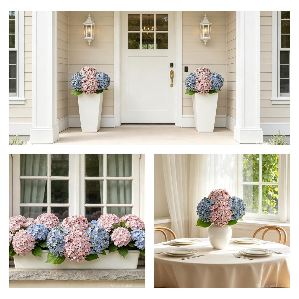 4 Pack Artificial Hydrangeas, Real Touch 18 Inch Stems