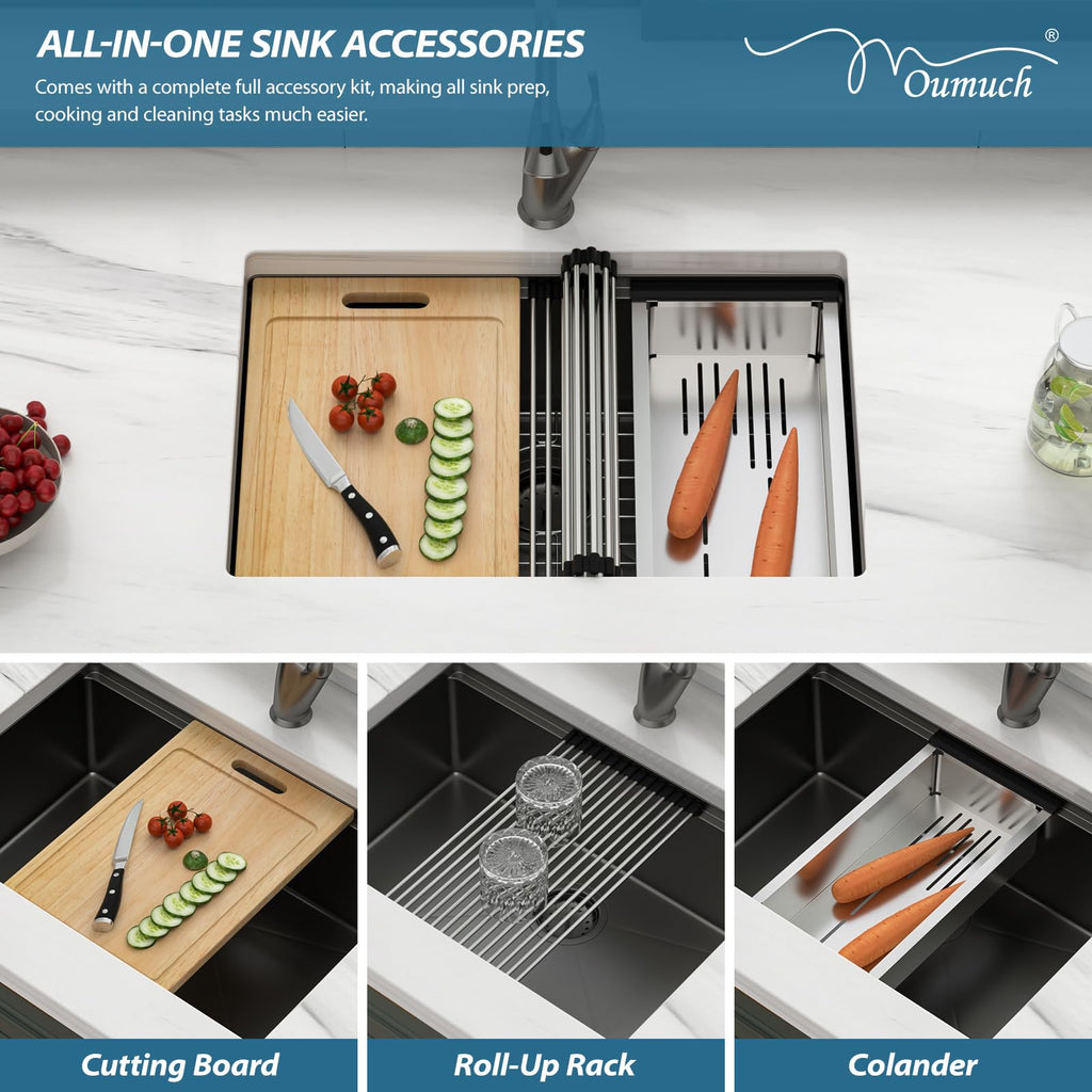 26 Undermount Kitchen Sink Black Stainless Steel Workstation